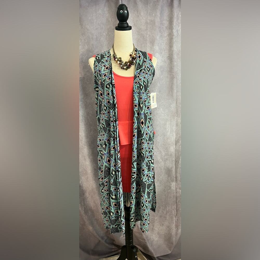 NEW LulaRoe Joy Vest‎ Geometric Shapes Blue, Black and Orange Size Small